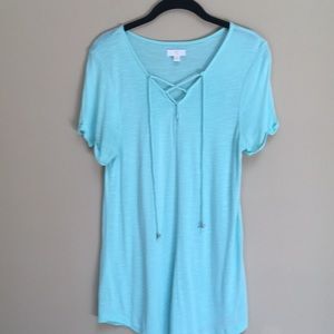 Charming Charlie Pale Aqua Tunic Top Size M